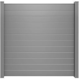 GroJa Lumino Aluminium Steckzaun-Element Sichtschutzzaun Silbergrau Sichtschutz Steckzaun Lamellenzaun Bausatz aus 12 Füllungen, inklusive Distanzstücke-Set, Bürstendichtungen und Abschlussprofil