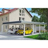 Skan Holz Doppelcarport Wendland mit Schuppen Weiß Unterstand