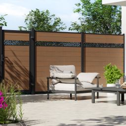 TraumGarten WPC-Sichtschutzzaun Rundum-Sorglos-Paket PLATINUM teak-braun 3