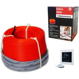 Wellker elektrische Fußbodenheizung E-Heat Individual Set Comfort inkl. Thermostat programmierbar Anschlussfertiges Heizkabel zur individuellen Verlegung, Aufbauhöhe nur 4 mm, zur direkten Verlegung unter Fliesen und Natursteinen, wartungsfrei und energieeffizient