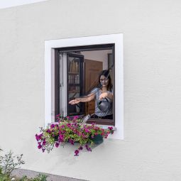 Windhager Insektenschutz Plus Magnetvorhang Fenster 130x150 cm Anthrazit Selbstschließender Vorhang mit Magnet, ohne Bohren montierbar