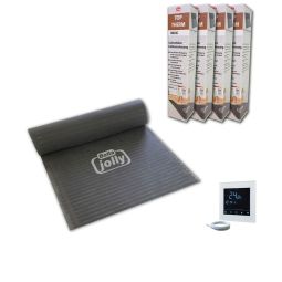 Jollytherm elektrische Fußbodenheizung Top-Therm BASIC Set Comfort 1 mm starke Carbonfolien zur ausschließlichen Verlegung unter Laminat, Parkett & Klickvinylböden im Wohnbereich, ideal für Renovierung oder Neubau, inklusive Thermostat