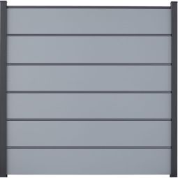 GroJa BasicLine Premium PVC-Steckzaun Sichtschutzzaun Silbergrau Sichtschutz Lamellenzaun Bausatz aus 6 Füllungen, 5 Lisenen, Distanzstücken und Abschlussprofil, 180x180x1,9 cm