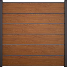 GroJa BasicLine Premium PVC-Steckzaun Sichtschutzzaun Golden Oak Sichtschutz Lamellenzaun Bausatz aus 6 Füllungen, 5 Lisenen, Distanzstücken und Abschlussprofil, 180x180x1,9 cm