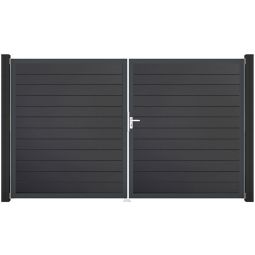GroJa Doppeltor BasicLine schmal PVC-Steckzaun Anthrazit  Hochwertiger Aluminiumrahmen verleiht Stabilität, Füllungen mit PVC-Folien veredelt, 300x180x4 cm
