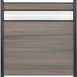 GroJa Solid Steckzaun Sichtschutzzaun mit 30 cm ESG-Glas Designeinsatz Bi-Color co-extrudiert Sichtschutz Steckzaun Lamellenzaun Bausatz aus 10 Füllungen und einem Glaseinsatz, 180x180x1,9 cm, mit Adapterleisten, Abschlussprofil und Distanzstück-Set