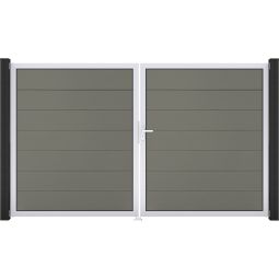 GroJa Doppeltor Solid Grande Steckzaun Grau  Elegantes Design, eloxierter Alu-Rahmen, 7 BPC Füllungen je Tor, pflegeleicht und langlebig