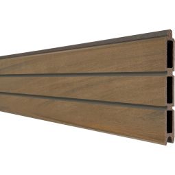 GroJa Solid Rhombus BPC-Steckzaun Sichtschutzzaun Teak co-extrudiert, Einzelprofil Sichtschutz Steckzaun Rhombuszaun 3-Brett-Optik, elegante Schattenfugen, viele Kombinationsmöglichkeiten, 180x30x1,9 cm
