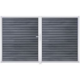 GroJa Doppeltor Solid Rhombus BPC-Steckzaun Steingrau co-extrudiert Witterungsbeständig und sehr stabil, elegante Schattenfugen, Aluminiumrahmen, BPC Füllung, 300x180x4 cm