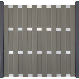 GroJa Fertigzaun Sichtschutzzaun Hellgrau Sichtschutz Lamellenzaun In klassischer Bretterzaunoptik vormontiert, 180x180x3,2 cm, mit 4 Aluminium-Querriegeln EV1