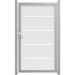 GroJa Einzeltor Ambiente Glas-Sichtschutz Blockstreifen  8 mm ESG-Glas mit satinierten Blockstreifen, Aluminiumrahmen 4 cm stark, Größe 100x180 cm