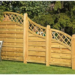 T&J Sichtschutzzaun Avantgarde mit Dekorgitterbogen Sichtschutz Lamellenzaun Avantgarde Sichtschutzzaun mit Dekorgitterbogen aus imprägnierter Kiefer/Fichte, mit Rankstäben und Edelstahlschraubnägeln in 2 Größen