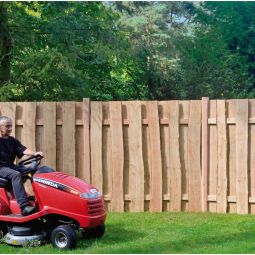 T&J Sichtschutzzaun JÜTLAND Sichtschutz Bohlenzaun  JÜTLAND Sichtschutzzaun aus sägerauer Lärche mit Bast- und Rindenresten, Edelstahlbefestigung und stabilen Riegeln in 4 Größen