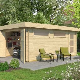 WEKA Einzelgarage 441 Holz natur mit Holztor, 2 Fenstern und einem separaten Eingang