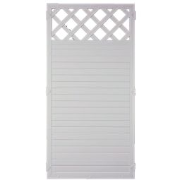 T&J Sichtschutzzaun LIGHTLINE mit Dekorgitter weiß Sichtschutz Lamellenzaun Sichtschutzelement aus weißem Fensterkunststoff mit Dekorgitter, Alu-Kern und Pyramidenkappe, in verschiedenen Maßen erhältlich, inklusive Zaunhalter