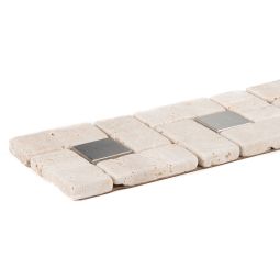 Wellker Bordüren Kombi Verona Travertin Edelstahl 30x7,5 cm Mosaikfliesen Kombination aus Natursteil und Edelstahl