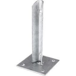 Alberts Pfostenträger für Stahlrohr-Zaunpfosten Ø 34 mm zum Aufschrauben wird einfach mit vier Ankerstangen oder Schrauben auf ein vorhandenes Fundament oder Mauer aufgeschraubt