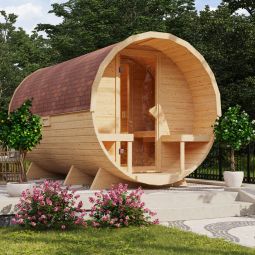 Karibu Fasssauna 3 naturbelassen verschiedene Varianten, aus 38 mm massivem nordischem Fichtenholz