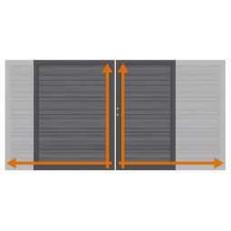 TraumGarten Doppeltor auf Maß Sichtschutzzaun SYSTEM WPC Platinum XL Grau Edelstahl-Aluminium-Doppelrahmen mit ummantelten WPC-Profilen, fleckenresistent, wasserabweisend, inkl. Schloss, Beschlagsatz, Bodenschieber, Aufhebelschutz, Auflaufstütze