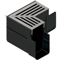 ACO Slimline Eckelement mit Eckrost aus Edelstahl Ein Rinnenverbinder aus Kunststoff und zwei Eckrosten für Linienentwässerung