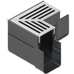 ACO Slimline Eckelement mit Eckrost aus Aluminium silber eloxiert Ein Rinnenverbinder für Linienentwässerung