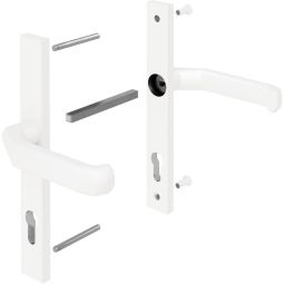 TraumGarten Sichtschutzzaun Drückergarnitur für Tore Weiß Türklinke  Aluminium-Garnitur, pulverbeschichtet, passend für TraumGarten Gartentore von 40 bis max. 50 mm Stärke