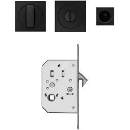 Karcher Schiebetürbeschlag Set EPDQ 83 mit Hakenschloss, Kosmos Schwarz Komplettset mit Fingermuschel, Rosetten & Hakenschloss zum abschließen