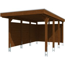 Skan Holz Einzelcarport Friesland mit Seitenwänden und Rückwand Nussbaum Unterstand Abmessungen (BxT) 314x555 cm, imprägniertes Nadelholz , Pfostenstärke 11,5x11,5cm