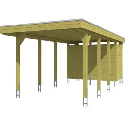 Skan Holz Einzelcarport Friesland mit Schuppen Imprägniert Unterstand Abmessungen (BxT) 314x708 cm, imprägniertes Nadelholz , Pfostenstärke 11,5x11,5cm