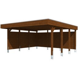 Skan Holz Doppelcarport Friesland mit Seitenwänden und Rückwand Nussbaum Unterstand Abmessungen (BxT) 557x555 cm, imprägniertes Nadelholz , Pfostenstärke 11,5x11,5cm