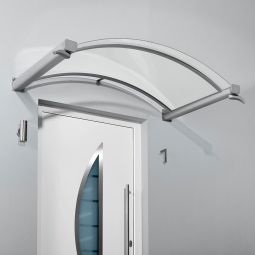 gutta Bogenvordach BV-B Edelstahloptik Dach 160 cm oder 200 cm breit, Aluminium Rahmen mit klarem Acrylglas





















