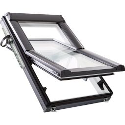 Roto Dachfenster Designo RotoTronic R69P H2EF Premium Verglasung Holz Elektro-Funk Fenster 3-fach Sicherheits- und Wärmedämm-Isolierverglasung, Schallschutzklasse 3, Anti-Tau Beschichtung, Edelgasbefüllung, Schwingfenster