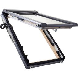 Roto Dachfenster Designo R89G H200 Comfort Verglasung Holz Fenster 3-fach Sicherheits- und Wärmedämmverglasung, Anti-Tau Beschichtung, Schallschutzklasse 3, Klapp-Schwingfenster