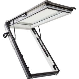 Roto Dachfenster Designo R89P K2SA Wohnsicherheitsausstieg Premium Verglasung Kunststoff Fenster 3-fach Sicherheits- und Wärmedämm-Isolierverglasung, Schallschutzklasse 3, Anti-Tau Beschichtung, Edelgasbefüllung