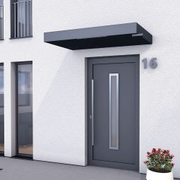 gutta Rechteckvordach BS Plus mit Wasserspeier anthrazit Entwässerung über eine Dachdurchführung mit Wasserspeier rechts oder links