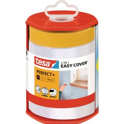 tesa Easy Cover Perfect+ Abdeckfolie inkl. Malerband im Abroller Die clevere 2-in-1-Lösung für Renovierungsarbeiten im Innenbereich, 33 m x 1400 mm (L)