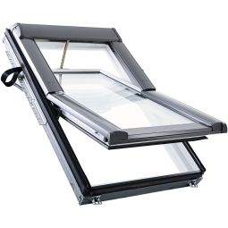 Roto Dachfenster Designo RotoTronic R69G K2EF Comfort Verglasung Kunststoff Elektro-Funk Fenster 3-fach Sicherheits- und Wärmedämm-Isolierverglasung, Schallschutzklasse 3, Anti-Tau Beschichtung, Schwingfenster