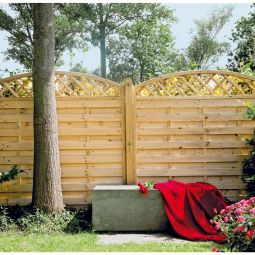 T&J Sichtschutzzaun Maxi Bogen mit Dekorgitter Sichtschutz Lamellenzaun MAXI-Bogen Lamellenzaun mit Dekorgitter, robuster Rahmen 45x45 mm, 8x95 mm großen Lamellen, Maschenweite ca. 10x10 cm, in 3 Größen erhältlich