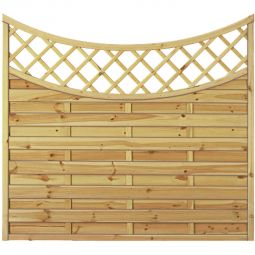 T&J Sichtschutzzaun Maxi Doppelbogen Tiefbogen mit Dekorgitter Sichtschutz Lamellenzaun Sichtschutzzaun 180x160/140 cm mit Tiefbogen, Rankgitter ca. 10x10 cm Maschenweite, Rahmenstärke ca. 45x45 mm, Edelstahlnägeln und kesseldruckimprägniertem Holz – robust & stilvoll