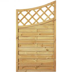 T&J Sichtschutzzaun Maxi Doppelbogen Tiefbogen Abschluss mit Dekorgitter Sichtschutz Lamellenzaun Stabiler Sichtschutzzaun mit geriffelten Lamellen ca. 8x95 mm, Rankgitter (10x10 cm) und Edelstahlnägeln – kesseldruckimprägniert und wetterfest