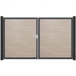 GroJa Doppeltor BasicLine PVC-Steckzaun Sheffield Oak  Füllungen mit strapazierfähigen PVC-Folien veredelt, Aluminiumrahmen pulverbeschichtet, 300x180 cm groß