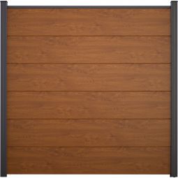 GroJa BasicLine PVC-Steckzaun Sichtschutzzaun Golden Oak PVC-folierte Profile, Bausatz inklusive Distanzstücke & Abschlussprofil, 180x180x1,9 cm