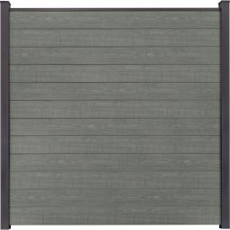 GroJa BasicLine schmal PVC-Steckzaun Sichtschutzzaun Grey Ash Cut Sichtschutz Steckzaun Lamellenzaun Bausatz aus 12 schmalen Füllungen, Stahlverstärkungen, Abschlussprofil und 2 Distanzstücken, 180x180x1,9 cm