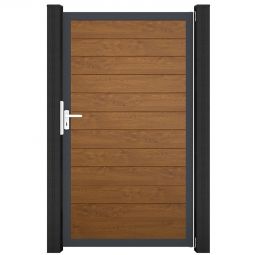 GroJa Einzeltor BasicLine schmal PVC-Steckzaun Golden Oak  Vielseitigkeit in der Farbauswahl, Alu-Rahmen, stabil und langlebig, 100x180x4 cm groß