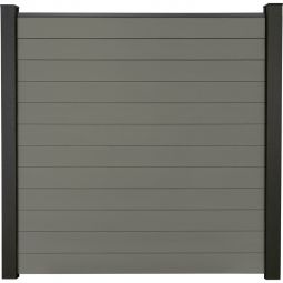 GroJa Solid Steckzaun Sichtschutzzaun Grau Bausatz aus 12 Füllungen, 180x180x1,9 cm, inklusive Abschlussprofil und Distanzstück-Set 