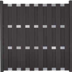 GroJa Fertigzaun Sichtschutzzaun Anthrazit/Silber Sichtschutz Lamellenzaun In klassischer Bretterzaunoptik vormontiert, 180x180x3,2 cm, mit 4 Aluminium-Querriegeln EV1