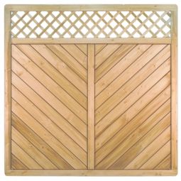 T&J Sichtschutzzaun CLASSIC Diagonal mit Dekorgitter Sichtschutz Lamellenzaun Classic Sichtschutzzaun Diagonal mit Dekorgitter 180x180 cm aus imprägnierter Fichte, mit Rankstäben und rostfreier Edelstahlklammerung