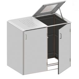 Binto Mülltonnenbox 2er-Box HPL-Grau Edelstahl-Klappdeckel Mülltonnenverkleidung für Behälter bis max. 240 Liter