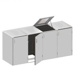 Binto Mülltonnenbox 4er-Box HPL-Grau Edelstahl-Klappdeckel Mülltonnenverkleidung für Behälter bis max. 240 Liter