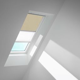 VELUX Verdunkelungs-Rollo Duo DFD Sandbeige gepunktet/Weiß 4579 Schutz gegen Hitze, für verschiedene VELUX-Dachfenster geeignet